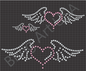 Heart With Wings Rhinestone Download Files Heart Templates Pattern Valentine's Day Bling SVG PLT EPS PDF Love Stone Wings System Valentine Easy Hearts Sticky Flock